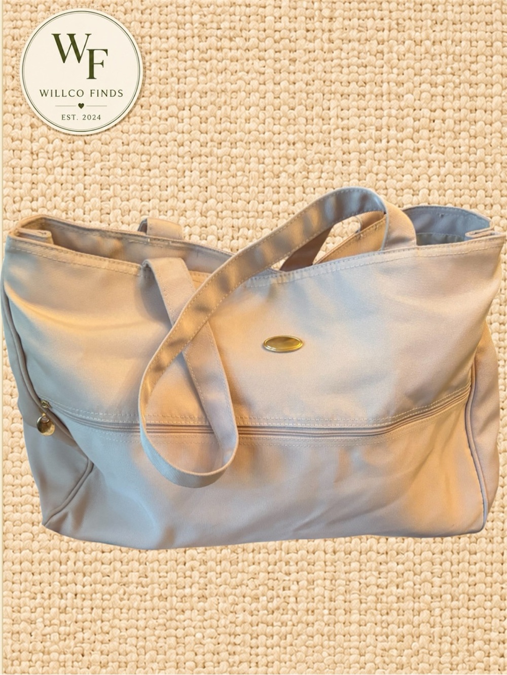 Vintage Christian Dior Parfums Beige Nylon Tote Bag Gold Hardware Y2K